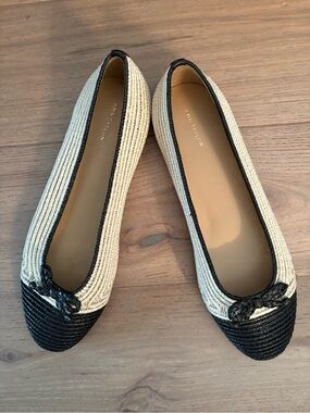 Ann Taylor Two-Tone Braided Toe Ballet Flats in Cream and Black